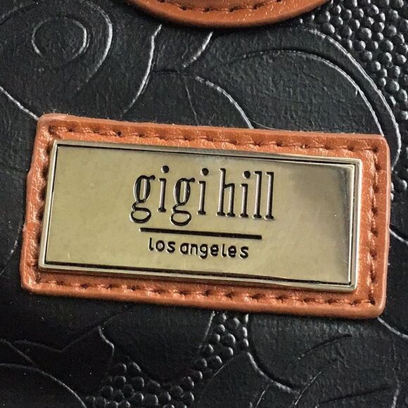 Gigi Hill LA Black Brown Tooled Vegan Leather Extra Large Travel Duffel Tote - Picture 13 of 16